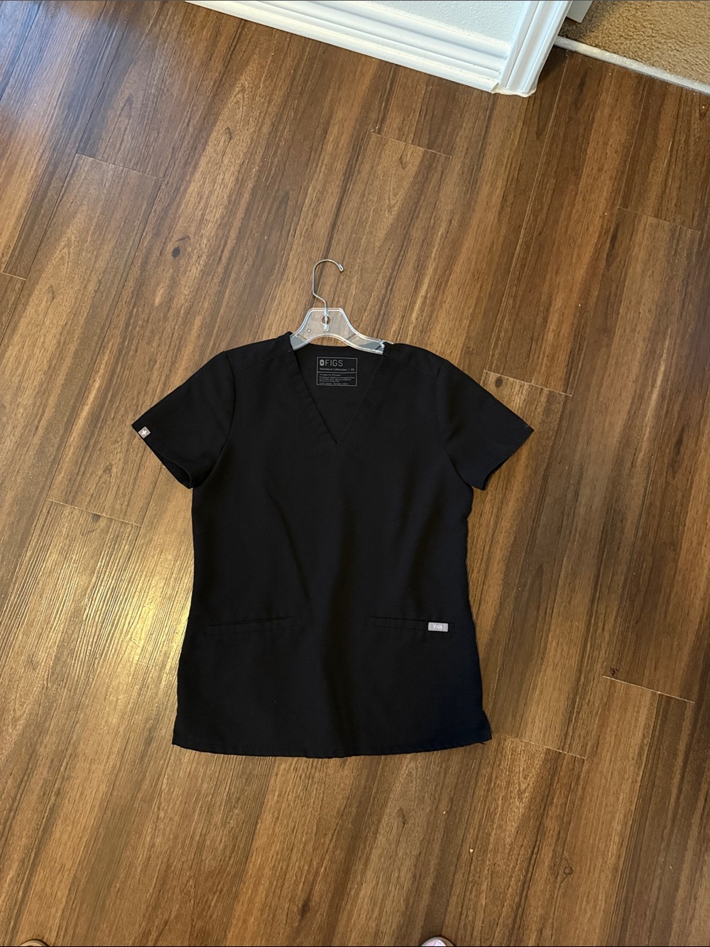 Figs Black V-Neck Medical Scrub Top